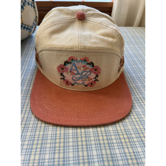 NWT Women's Agua Bendita Beige Pink Embroidered Baseball Cap Adjustable
